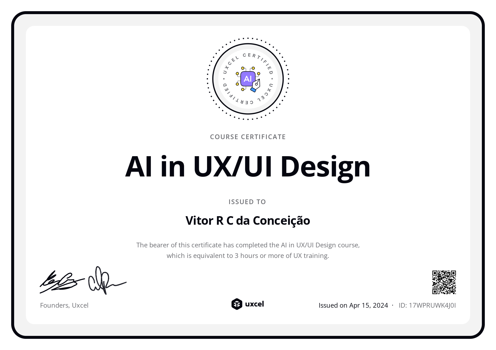 Vitor R C da Conceição's certificate